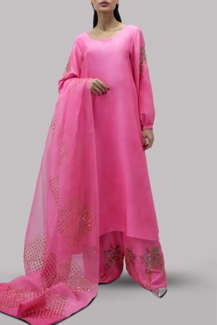 Azalea Pink Embellished Raw Silk Set