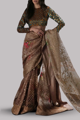 Almondine Embellished Organza Sari