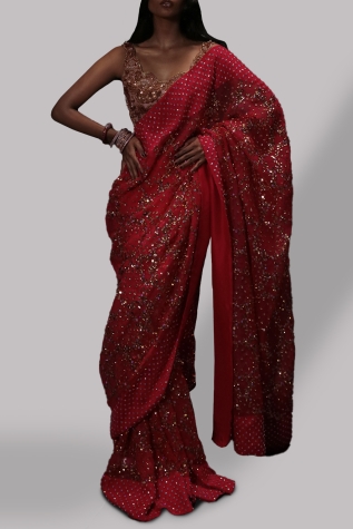 Lollipop Red Embellished Organza Sari