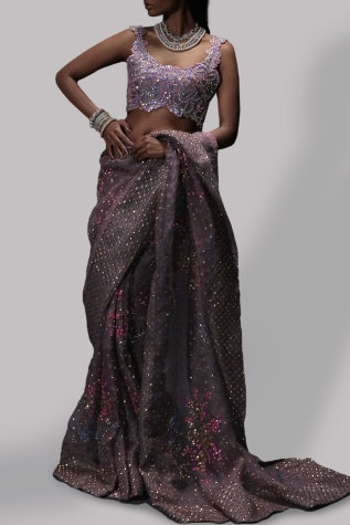 Steeple Grey Embellished Organza Sari