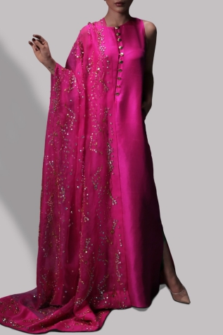 Diva Pink Raw Silk Maxi Set