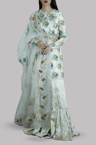 White and Gold Embellished Italian Cloque Set