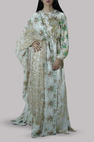 White and Gold Embellished Italian Cloque Maxi Set