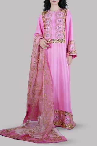 Confetti PInk Embellished Raw Silk Maxi Set