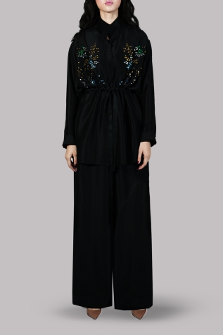 Black Raw Silk Embellished Set