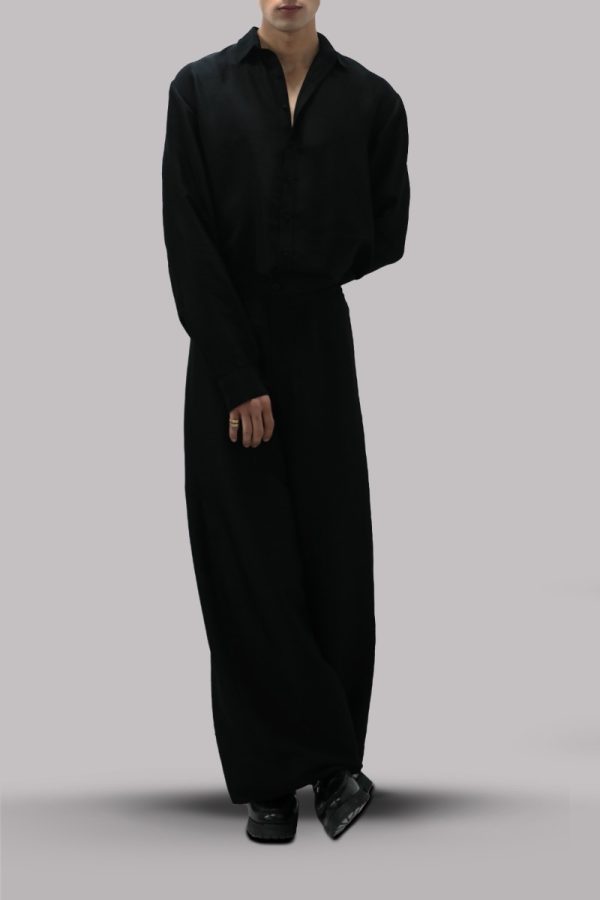 Black Raw Silk Button Down Shirt & Pants