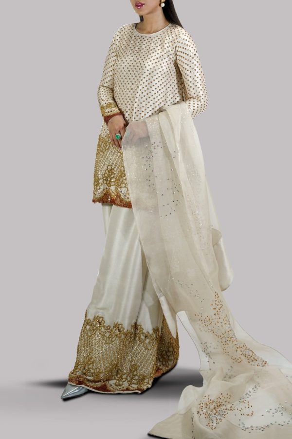 White Swan Embellished Raw Silk Set