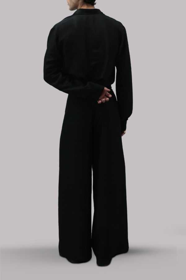 Black Raw Silk Button Down Shirt & Pants - Image 2