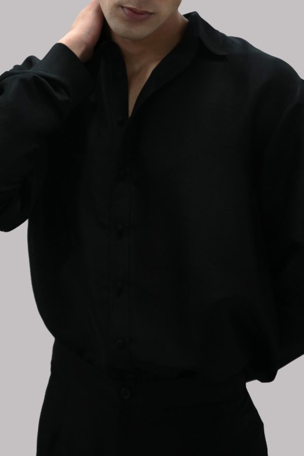 Black Raw Silk Button Down Shirt & Pants - Image 3