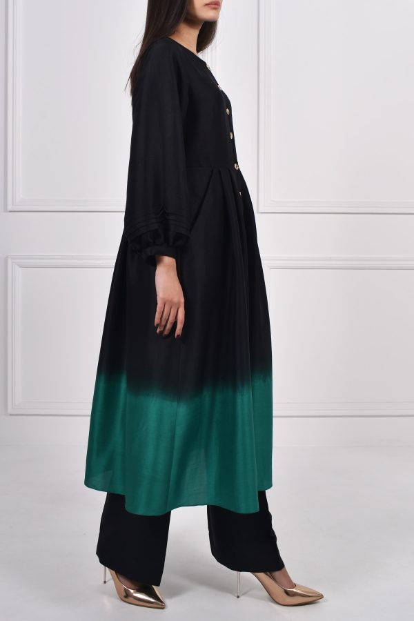 Black Ultramarine Green Ombre Raw Silk Tunic Set - Image 4