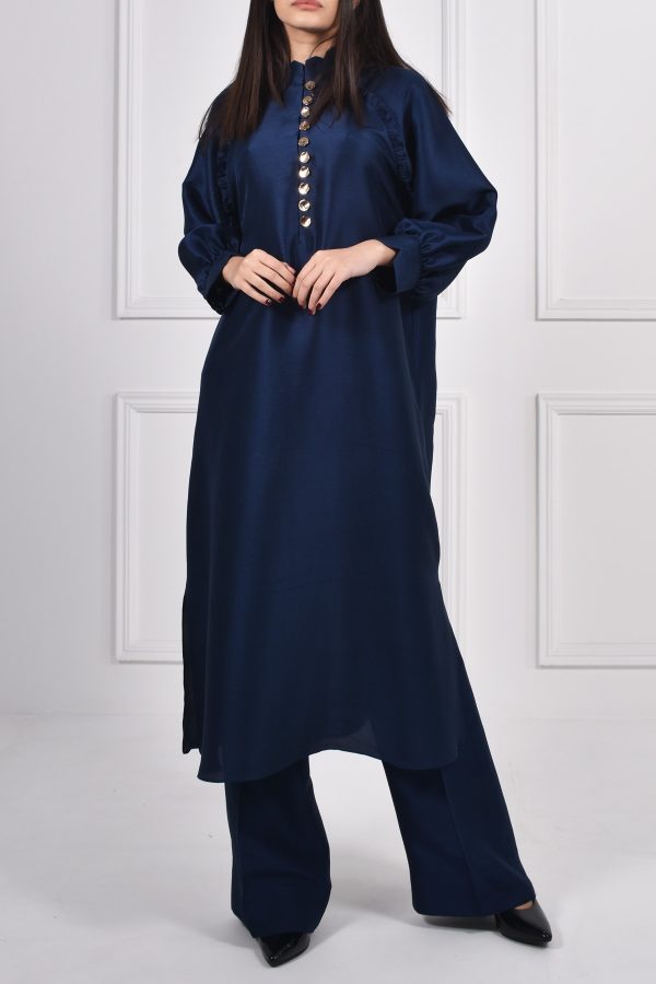 Black Iris Navy Raglan Raw Silk Tunic Set - Image 7