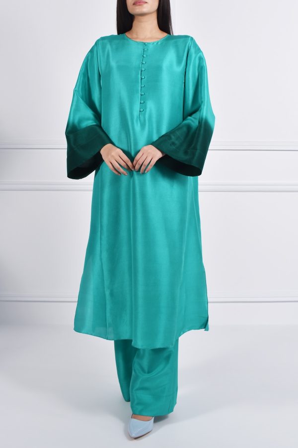 Arcadia Green Oversized Raw Silk Tunic Set - Image 4