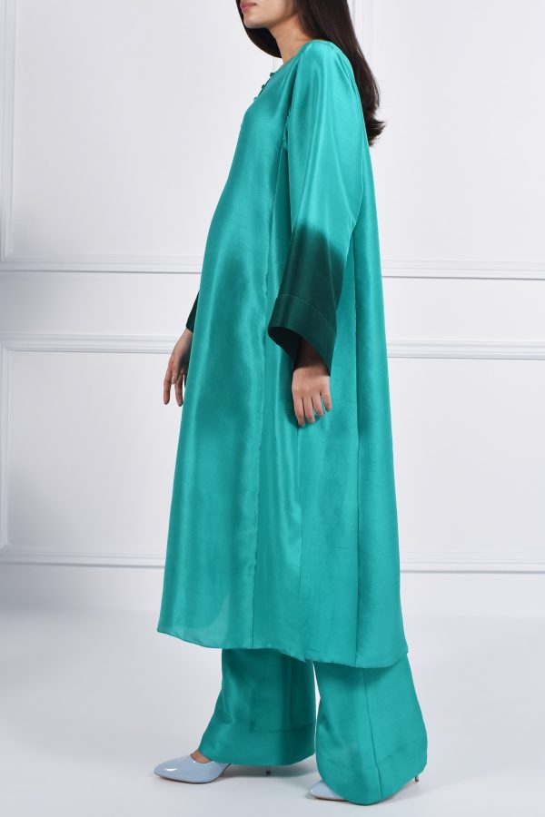 Arcadia Green Oversized Raw Silk Tunic Set - Image 8