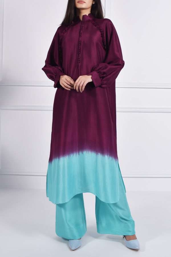 Grape Wine Raglan Ombre Raw Silk Tunic Set