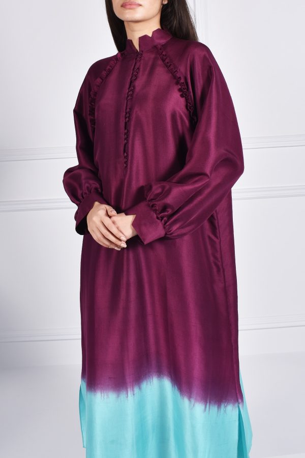 Grape Wine Raglan Ombre Raw Silk Tunic Set - Image 9