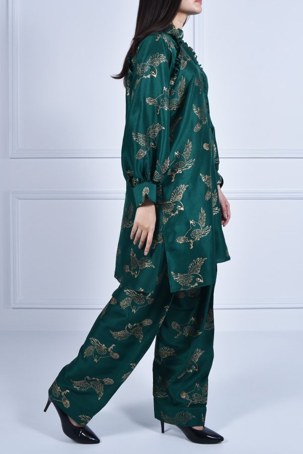 Evergreen Gold Block Print Raw Silk Tunic Set - Image 8