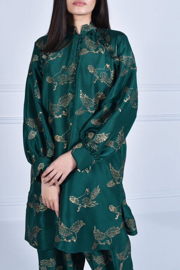 Evergreen Gold Block Print Raw Silk Tunic Set - Image 12