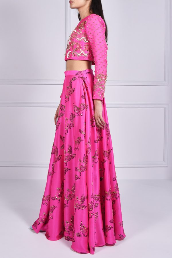 Diva Pink Embellished Blouse Skirt Dupatta Set - Image 2