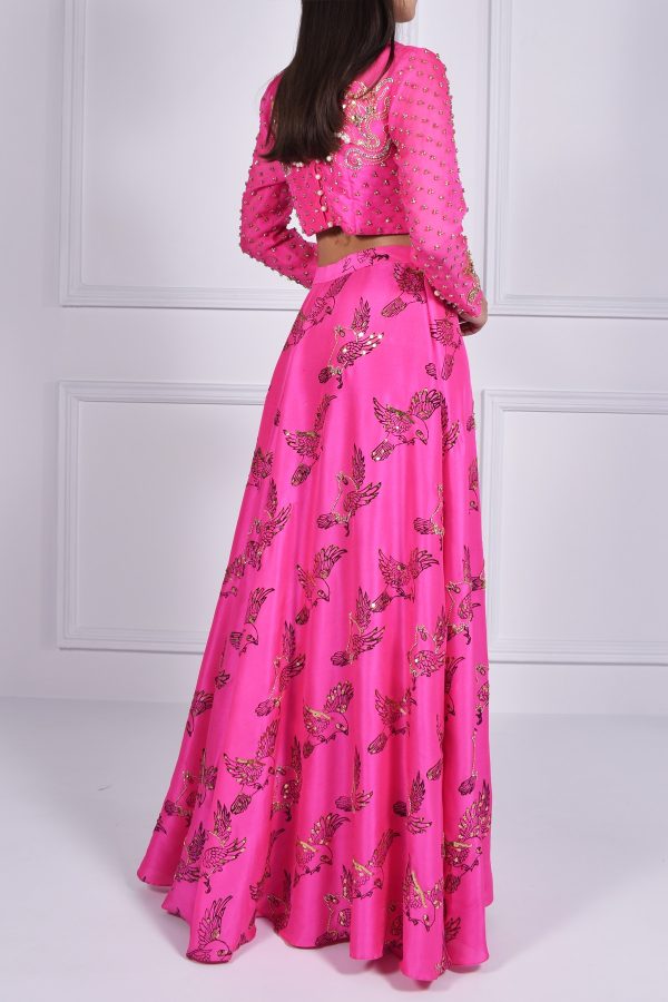 Diva Pink Embellished Blouse Skirt Dupatta Set - Image 6