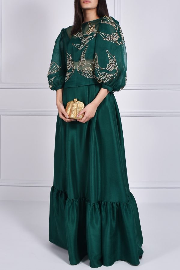 Evergreen Embellished Organza Blouse Skirt Set - Image 3