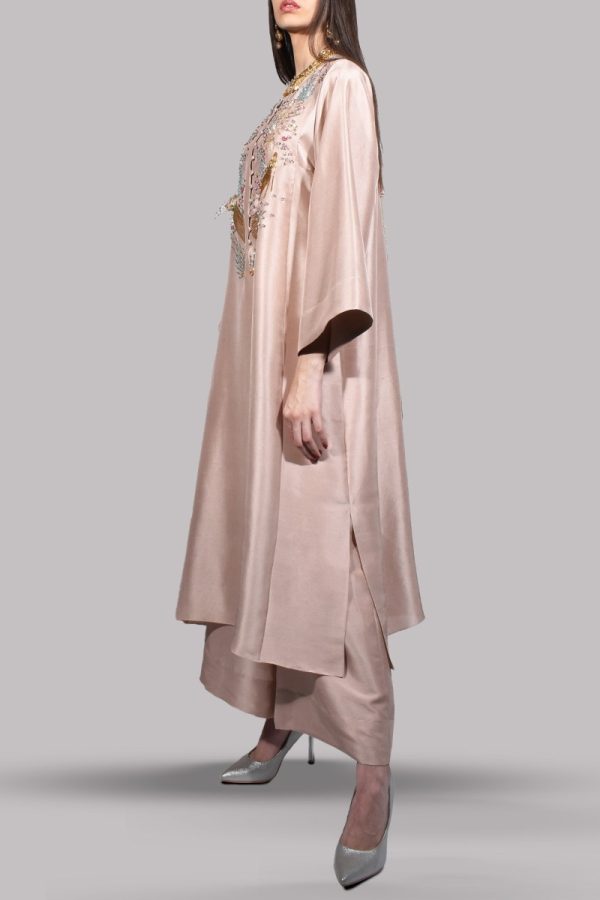 Cameo Rose Oversized Embellished Raw Silk Tunic Set - Image 2