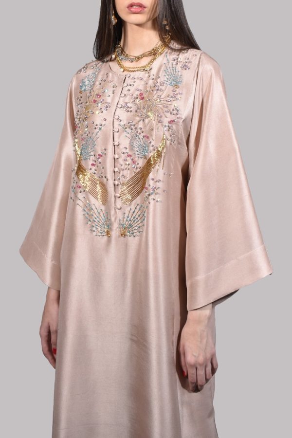 Cameo Rose Oversized Embellished Raw Silk Tunic Set - Image 3