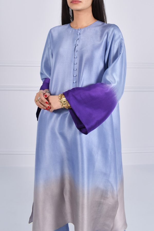 Forever Blue Oversized Ombre Raw Silk Tunic Set - Image 3