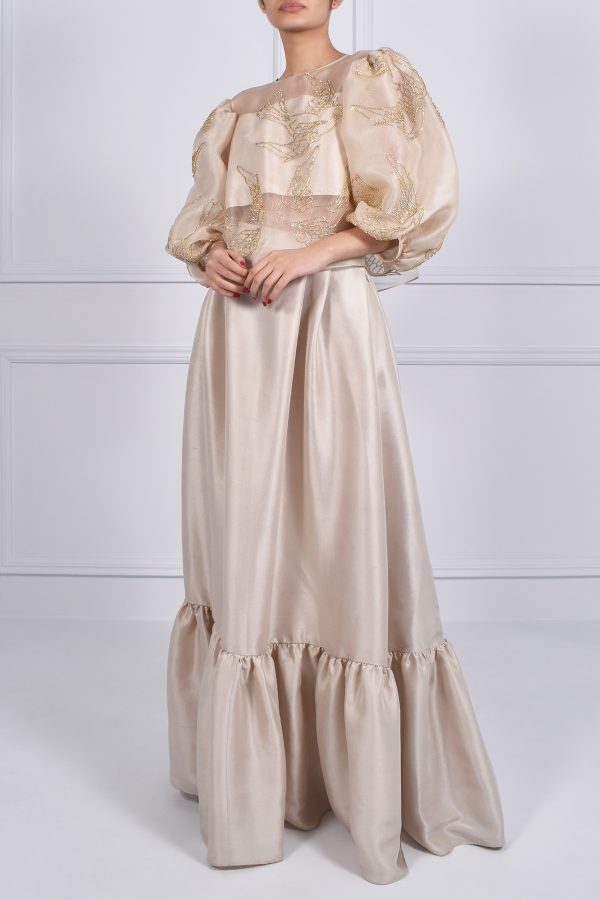 White Swan Embellished Organza Blouse Skirt Set - Image 3