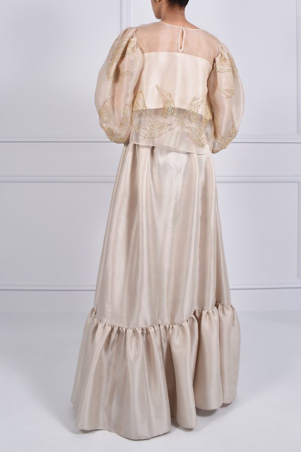 White Swan Embellished Organza Blouse Skirt Set - Image 6