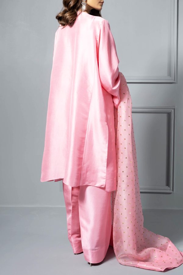 Orchid Pink Oversized Embellished Raw Silk Tunic Set - Image 4