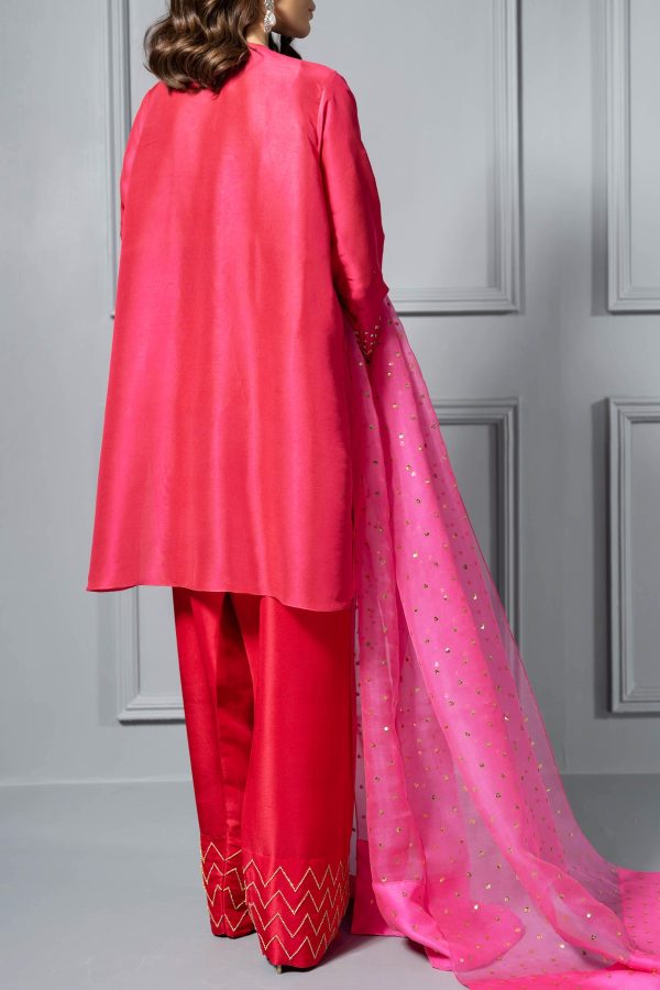 Bright Rose Embellished Raw Silk Tunic Set - Image 8