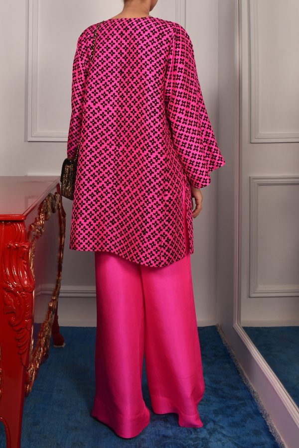 Diva Pink Block Print Raw Silk Set - Image 3