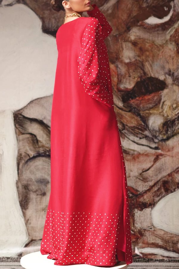 Tango Red Crystal Embellished Silk Maxi Dress - Image 3