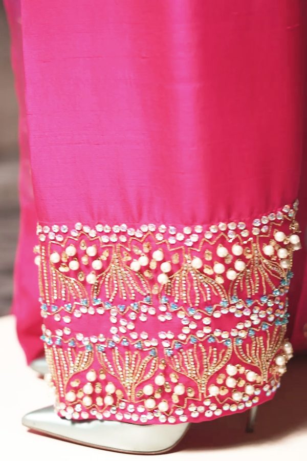 Beetroot Purple Embellished Raw Silk Set - Image 4