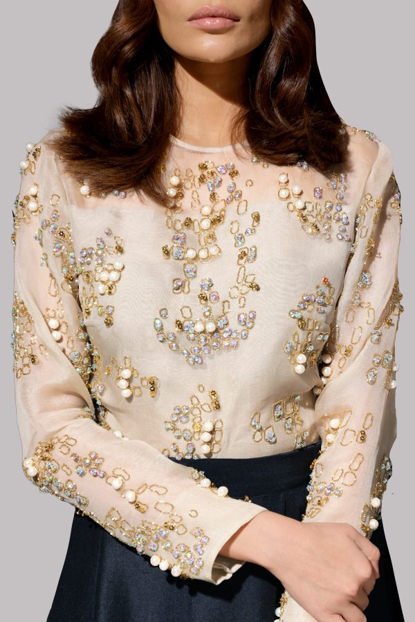 White Swan Embellished Blouse Skirt Set - Image 2