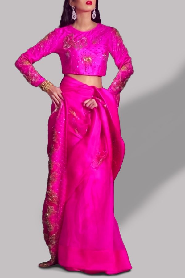 Diva Pink Embellished Organza Sari