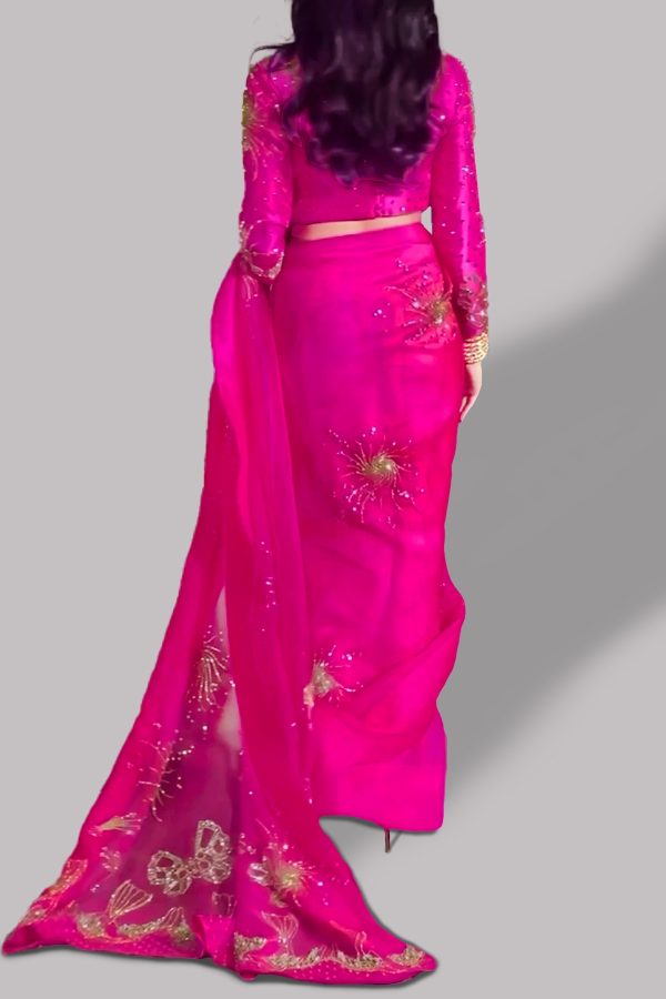 Diva Pink Embellished Organza Sari - Image 2