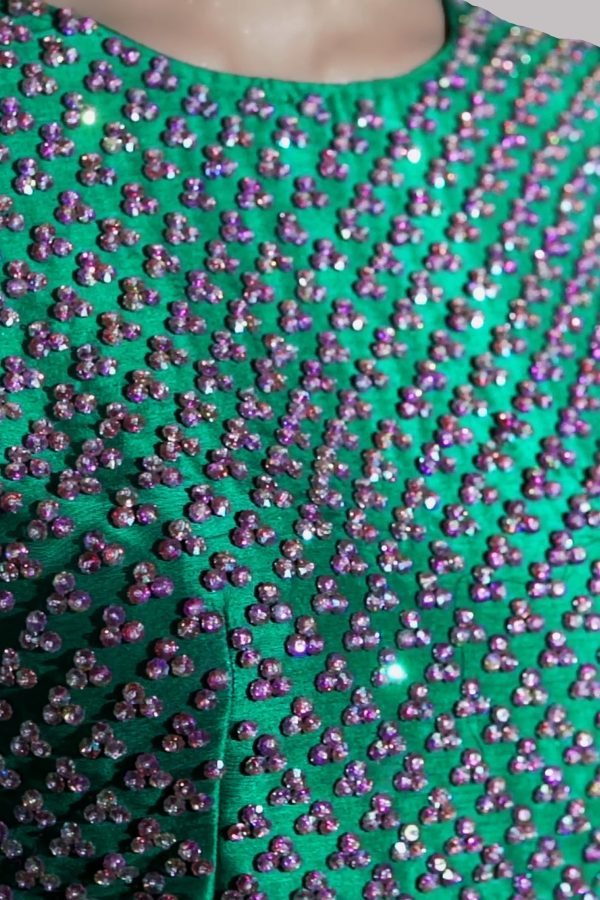 Emerald Green Embellished Organza Sari - Image 3