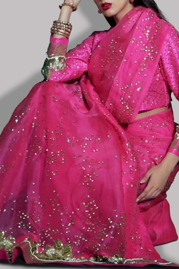 Beetroot Purple Embellished Organza Sari - Image 3