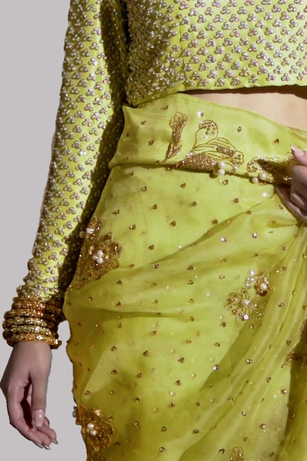 Aurora Yellow Embellished Organza Sari - Image 2