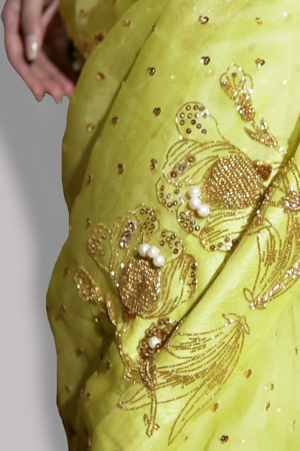 Aurora Yellow Embellished Organza Sari - Image 3