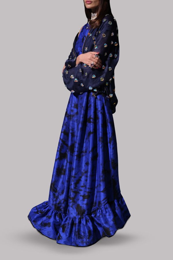 Dazzling Blue and Black Embellished Maxi Set