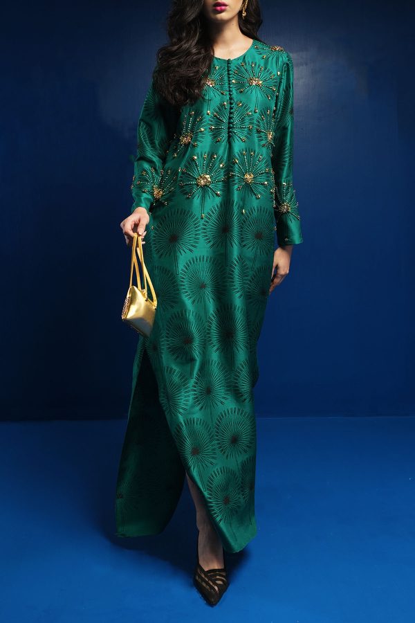 Cadmium Green Block Printed Silk Maxi - Image 2