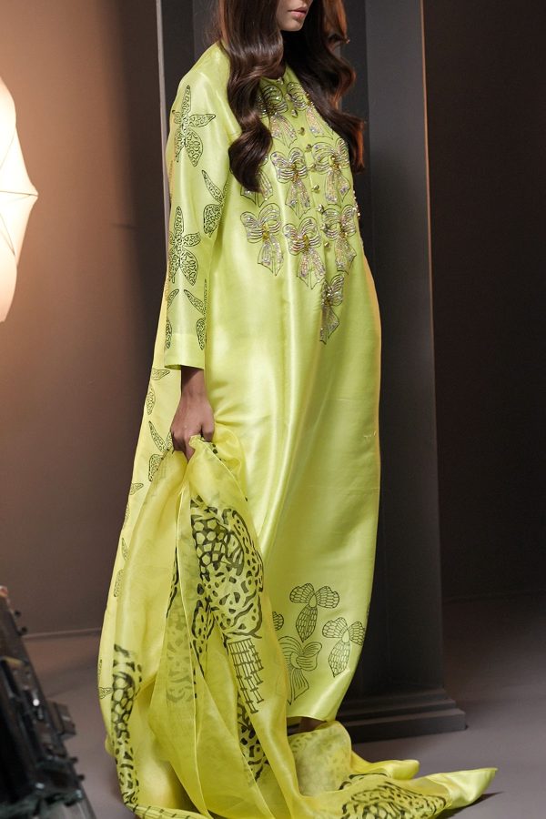 Aurora Yellow Block Printed Embellished Maxi Dress Set - Image 4