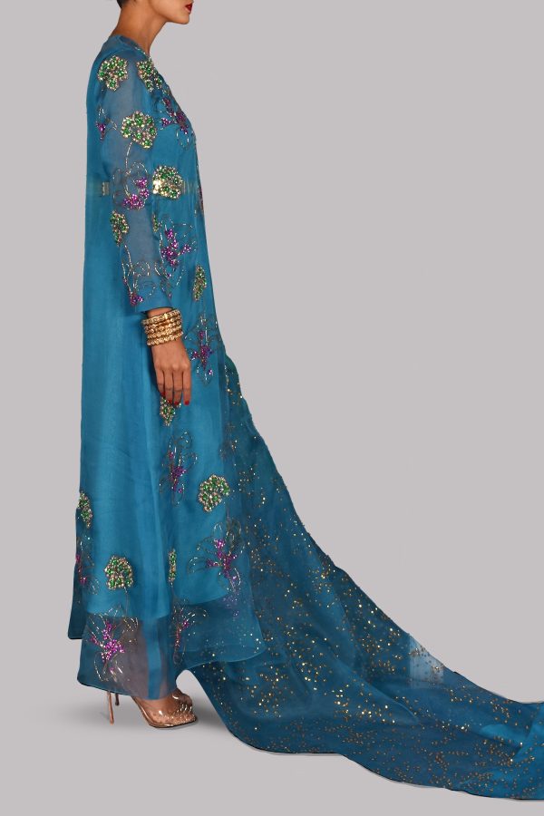 Algiers Blue Embellished Organza Maxi - Image 2