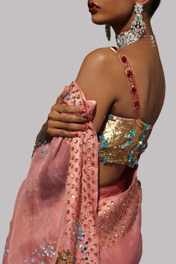 Dusty Pink Embellished Organza Sari - Image 4