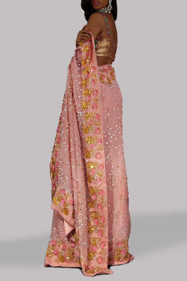 Dusty Pink Embellished Organza Sari - Image 2