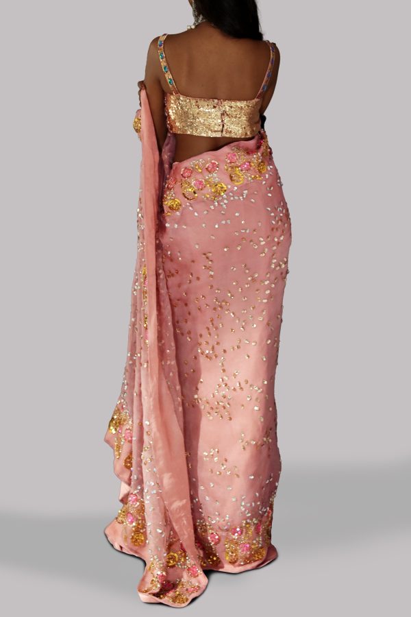 Dusty Pink Embellished Organza Sari - Image 3