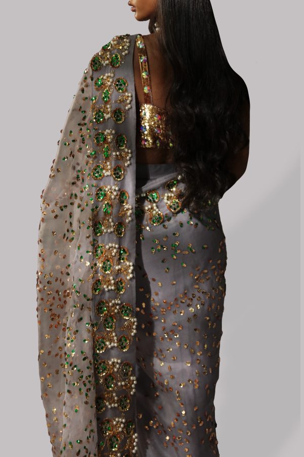 Steeple Grey Embellished Organza Sari - Image 3