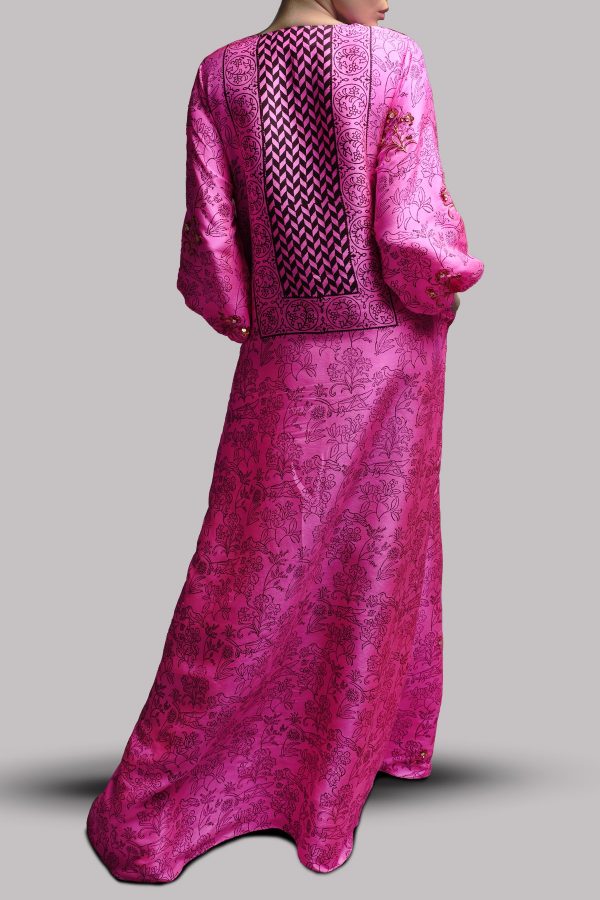 Diva Pink Block Printed Embellished Silk Maxi - Image 2